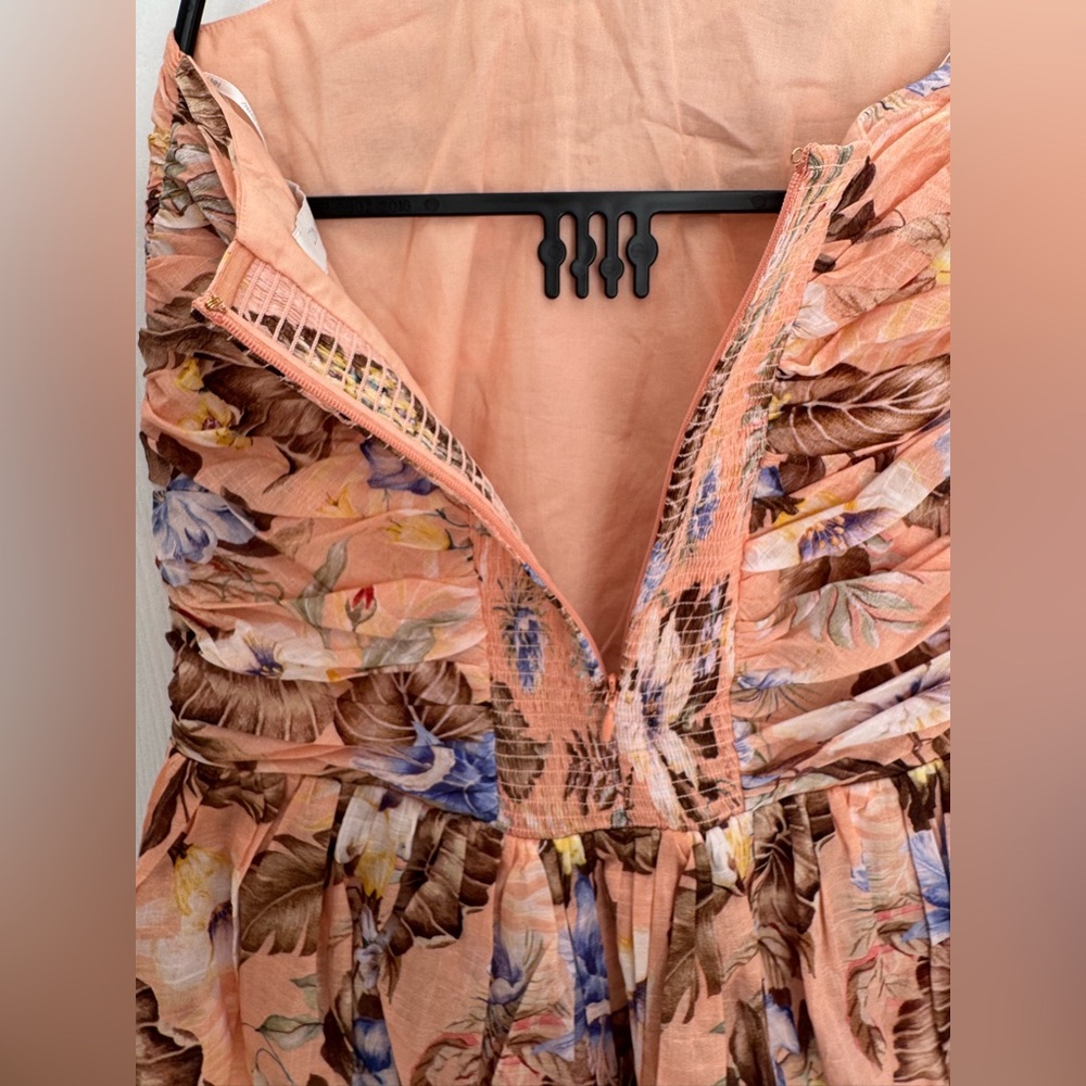 Zimmermann Coco Floral Print Bow Detail Mini Dress Peach Multi Various Size - Picture 11 of 16